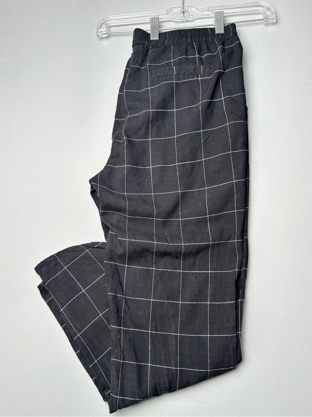 Marine Layer Black Windowpane Plaid Pull On Pants Size L Relaxed Tapered Casual